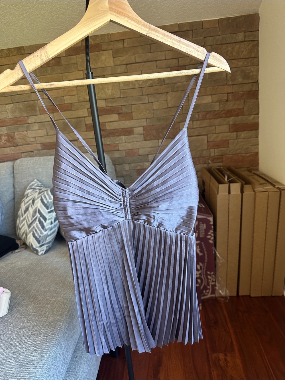 Banana Republic Pleated Spaghetti Strap Mini Dress in Dusty Lavender